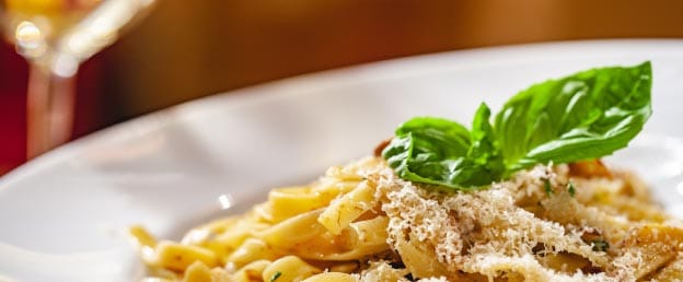 Gourmet plate of pasta with mint leaves